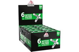 GIZEH Black Active Filter – Filtre à charbon actif fin 6 mm de diamètre – Filtre Gizeh avec charbon actif en coque de coco – Filtre de 27 mm de longueur en lot de 10 de 34 filtres