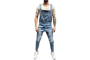 KUIH Mode Herren Jeans, Latzhose Slim Fit Lang Hose Denim Jumpsuit Vintage Overall Workwear Männer Cargohose Jogginghose Trainingshose Freizeithose Loose mit Löcher für Männer