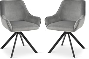Goeurvant Velvet Dining Chairs Set of 2 with Armrests,360° Swivel Upholstered Chairs,Modern Rotary Chair,Kitchen Chair with Metal Frame and Backrest for Dining Room,Living Room,Bedroom,Office, Gray