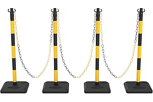 [Lot de 4] ZincOrange Poteaux de Guidage 100 cm – Poteaux de Signalisation avec Chaîne de 6 m et Base Stable pour Parkings, Chantiers et Sécurisation du Trafic