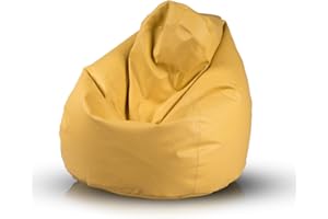 Bepouf - Pouf a Sacco Media Vuoto 70Øx110H cm 220L 100% Ecopelle Senape no Imbottito, Pouf Poltrona Salotto e Camera da Letto Puffo per Sedersi Comodo Lavabile, Poltrona Sacco Anallergica Impermeabile