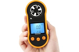 LEERCHUNAG Digitaler Windmesser, LEERCHUANG Anemometer mit LCD Hintergrundbeleuchtung, Windmesser & Luftstrom Geschwindigkeitsmessung mit Thermometer, Windmesswerkzeug zum Segeln/Surfen/Angeln – Gelb