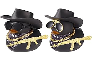 FUKAISU 2szt Gumowej Kaczki Kowboja Jeep, Fajna Dekoracja Samochodu w Kształcie Kaczki Kowboja z Kapeluszem i Okularami Zabawna Dekoracja na Deskę Rozdzielczą Biurko Biuro