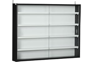 HOMCOM Vitrina Expositora Vitrina de Pared con Estantes Ajustables y 2 Puertas Correderas de Vidrio para Colecciones Perfumes Figuras de Decoración 80x9,5x60 cm Blanco y Negro