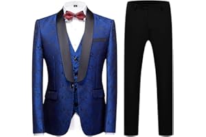 KUDORO Costume Homme 3 pièces Mariage Business Slim Fit Smoking Simple Poitrine à Un Bouton, Men Suits 3 Piece pour Fête Confort Elégant Blazer Veste et Pantalon Gilet