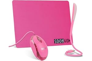 SOONGO Pink Mouse Pad Kids Mouse for Laptop USB LED Light 3 in 1 Gift Combo Mice Pad Non-Slip Rubber Base Touch Dimmable Flexible USB Laptop Reading Lamp for Computer Laptop Home Office Travel