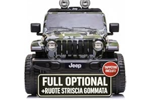 Macchina Elettrica Per Bambini Jeep Wrangler Rubicon Full Optional CON TAPPETINI Auto Elettrica Per Bambini Telecomandata 2 posti Sedile In Pelle Porte Apribili Doppio Motore Elettrico 12V TOYSCAR