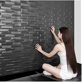 UKAB DEKOR Kendinden Yapışkanlı Esnek K&ouml;p&uuml;k Paneli 3d Boyutlu Piramit Desen Duvar Kağıdı Y&uuml;ksek Kalite siyah 50 x 70