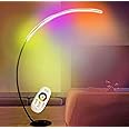 HOCC LED Arc Floor Lamp, Dimmable Arc Lamp, Modern Design Living Room Floor Lamps with Remote Control for Bedroom, Living Area, Office, 25W, 170CM [Energy efficiency class A ++] (Black RGB)