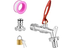 RUCUDIM Robinet de jardin à boisseau sphérique 1/2" - En laiton - Universel - Verrouillable - Avec robinet de 3/4" - Pour jardin, machine à laver, citerne