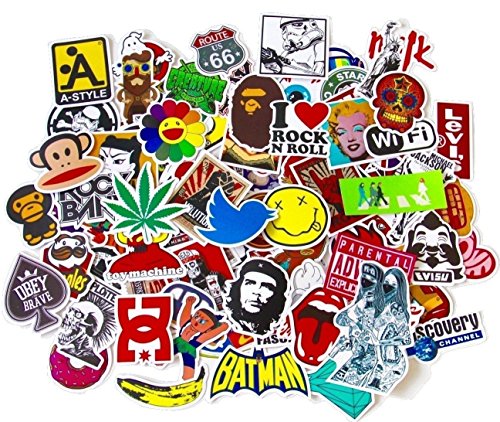stickerfactory (100 unidades) mejor vinilo pegatinas  Pack de todos los estilos de diferentes surtidos  para portátil Macbook monopatín, tabla de snowboard Equipaje iPhone Car Bike Bumper pegatinas Bomb Pack  Adhesivo en Retro Pop Art Graffiti Super Cool