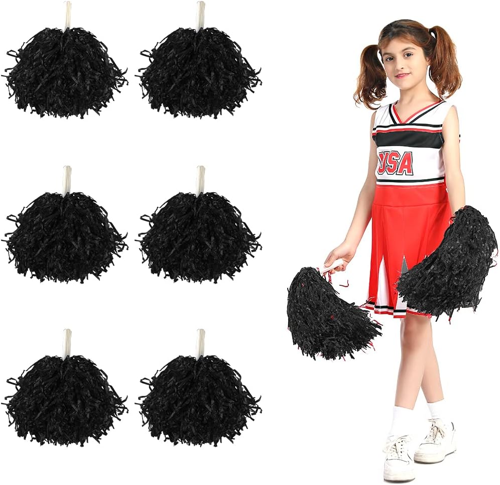 Pompones Animadora de Colores Brillantes con Mango, Pompones Cheerleader Grande de Plástico, Flores de Mano Metálicos para Bailar, Animar y Competición Deportiva, 6PCS