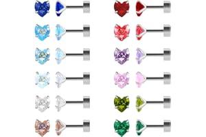 JMFENFA 12 Paare flache Rückseite chirurgischen Edelstahl Ohrstecker, Schraube zurück Herz Stern Quadrat Teardrop Runde vergoldet Silber Cubic Zirkonia CZ Birthstone Ohrstecker Set