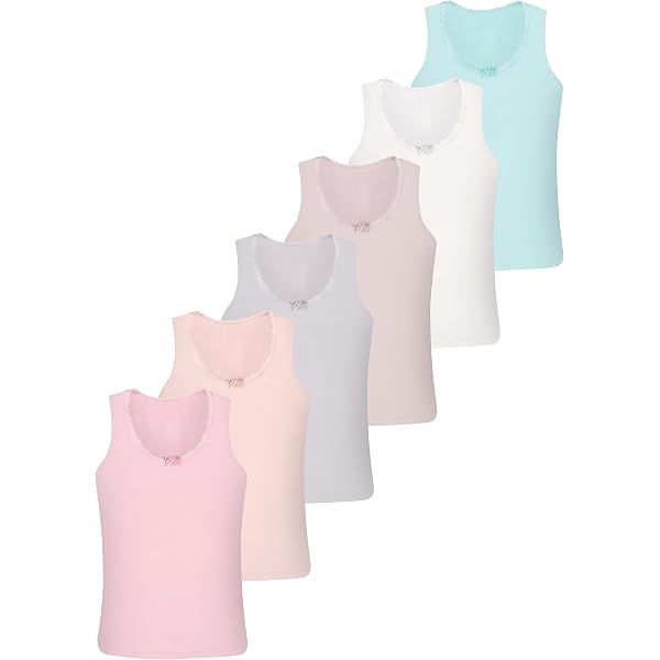 LOREZA® Lot De 5 Débardeurs En Coton Pour Filles Avec Strass Et Bretelles Fines - Ultra Confortables 2 à 13 Ans