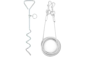 ShawFly Solid Dog Stake und Kabelbinder (3 m, 5 m, 10 m) Premium Steel Spiral Dog Tie mit 16 Zoll spiralförmigem Bodenpfahl für Outdoor Yard und Camping Puppy Pet und Medium Dogs (3m)