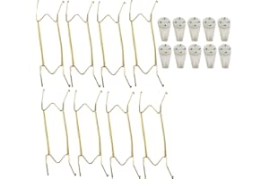FAYEMINT 8 Pezzi Supporto per Gancio a Molla, Piatti Decorativi Compatibili, 10 Pollici Dorato Appendini per Piatti da Parete Invisibili Supporto con 10 Ganci, per Piatti Antichi e Arte
