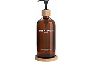 Amber Glass Dish Soap Dispenser for Kitchen Sink by Brighter Barns - Kitchen Soap Dispenser Set with Tray - Glass Bottle with Pump for Liquid - Boho Home Decor and Accessories for Restaurant (Amber)
