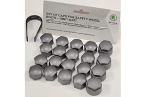 Skoda Genuine Alloy Wheel Bolt Nut Caps Covers 17mm Bolt Caps Audi (Grey Matt + Tool)