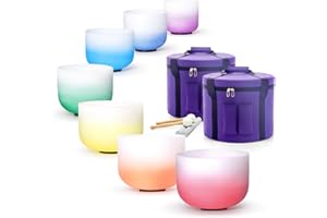 Hye-eun Lot de 7 bols chantants en cristal de 17,8 à 30,5 cm 432 Hz pour yoga, méditation avec étui de transport robuste (Dégradé de couleur, 7 pièces)