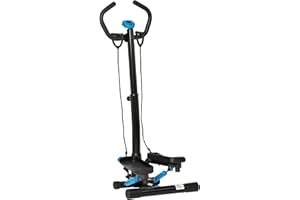 HOMCOM Máquina de Step Stepper Fitness con Manillar Altura Ajustable Pantalla LCD Cintas y Pedales Antideslizantes Equipo de Ejercicio para Gimnasio en Casa 55x53x118-128 cm