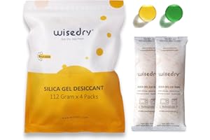 wisedry 112 Gramm [4 Packungen] Kieselgel Desiccant Packs für größere Container Desiccant Taschen mit Orange Anzeige Perlen für 3D Drucker Gun Kamera Elektronik Ausrüstung Lebensmittel Qualität