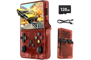 Febotak R36S - Console da gioco retrò portatile con schermo IPS da 3,5", 128 GB di memoria, oltre 40.000 giochi, basato su LINXU Open Source ARKOS, batteria da 3500 mAh (Transparent red)