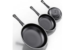 Kiseely Set di padelle antiaderenti, set da 3 padelle da 24, 26e 30 cm, senza PFAS, lavabile in lavastoviglie, adatto a tutti i tipi di piani cottura, compresa l'induzione (RD1)