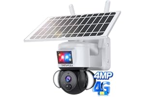 SHIWOJIA Kamera zewnętrzna z Sim, 360° PTZ 2K 4MP Bezprzewodowa kamera bezpieczeństwa z baterią słoneczną, alarm LED, dwukierunkowy dźwięk, czujnik ruchu PIR, noktowizor