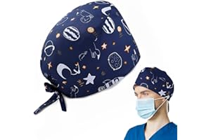 LAJUP Berretto Chirurgico Regolabile con Bottone Berretto da Lavoro Berretto da Infermiera Stampa Cotone Berretto Unisex con Cappuccio Antipolvere