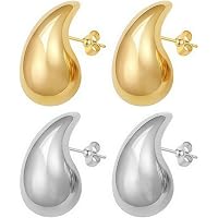 Chunky Gold Plated Drop Earrings For Women – Lightweight Hollow Hoops, Hypoallergenic Fashion Jewelry