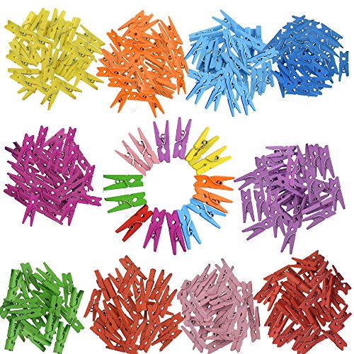 200 Stück Deko Holzklammern Vintage bunt 10fach sortiert DIY Mini Wäscheklammer Zierklammer aus Holz - verpackt in einer Holzschachtel