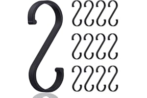 UBRAVE S Hooks Hanging Hooks, 12 Pcs Aluminum S Shaped Hanging Hooks for Kitchen, Bathroom, Outdoor, Garden,Office, Hooks for Hanging Pan Pot Kitchenware Cups Utensils Clothes Bags Towels Plants,Black