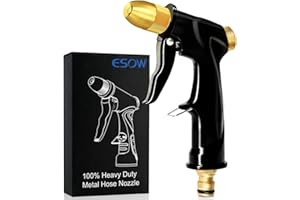 ESOW Garden Hose Nozzle, 100% Heavy Duty Metal Spray Gun with Full Brass Nozzle, High Pressure Watering Nozzle, Adjustable Spray Water Flow for Watering Plants, Showering Pet, Washing Car, Cleaning