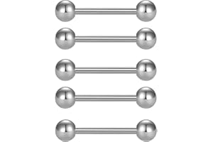 FECTAS 5pcs 14G Surgical Steel Nipple Tongue Bar Set Body Piercing Jewelry 12-18mm