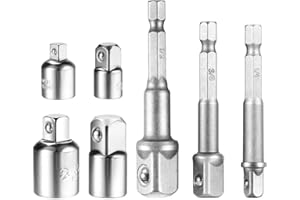 Newder Inserto Per Avvitatore, 4 Pezzi Socket Ratchet Converter Riduttori Adattatori Tool Set+ 3 Pezzi Punta Per Trapano, Con Codolo Esagonale, Adattatore, 1/4" 3/8" 1/2"