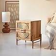 SMAART CRAAFTS Osho Rattan Solid Wood Bedside Table for Bedroom | Cane Spiral Carving Nightstand for Living Room | Pure Mango Wood, Natural Finish |