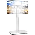 RFIVER Universal TV Stand Slim Corner TV Floor Stand for 32-65 Inch TVs, Height Adjustable Swivel Cantilever Tall TV Stand with Tempered Glass Base Max VESA 400x400mm up to35kg, White