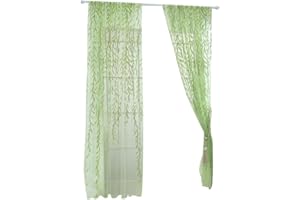 WINOMO Transparent Tulle Window Sheer Window Screen Rod Pocket Voile Curtains with Wicker Pattern for Bedroom Living Room (Green,100x200cm)