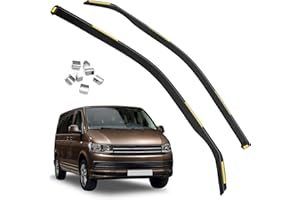 QWORK® 1 Par Deflectores Ventanilla Coche Compatible con VW Transporter T5 T6, Deflector de Viento en Vidrio Acrílico Negro, Fácil Instalación con Adhesivo Trasero Premium