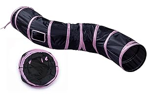 VOLOGLE Tunnel per Gatti e Conigli, giocattoli per animali domestici, conigli, cani, Animali Domestici,Tunnel Gatto Adatto per Interni ed Esterni, Bunny tunnel, crinkle pieghevole (stile S Rosa nero)