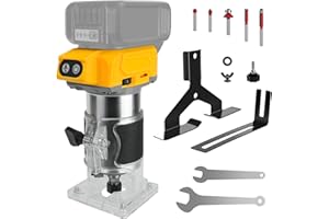 CHENGSUWEI Fresadora con batería compatible con batería Dewalt de 20 V, 800 W, recortadora sin escobillas, router con 5 marchas, 30000 rpm, 5 unidades de 1/4 de cuello ranurado para carpintería, corte (sin