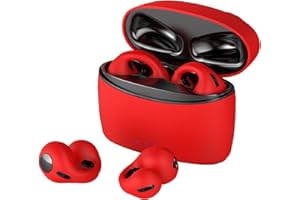 XMENHA Clip On Open Ear Kopfhörer kabellos Luftleitung Knochenschall Sportkopfhörer drahtlos Bluetooth Ohrclip Headphones mit Mikrofon Noise Cancelling Ohrhörer beim Joggen Laufen Radfahren Gym Rot