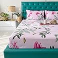 Urban Space Serene 200 TC 100% Cotton Elastic Fitted Bedsheet King Size, Fitted bedsheets King Size 78 x 72 with 2 Pillow Covers (Size 72 x 78 inches, Bloom ray Rose Pink)