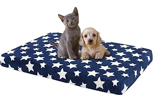 EMPSIGN Tapis de cage imperméable pour chien, tapis réversible (frais et chaud), tapis amovible lavable, doublure imperméable et mousse haute densité, matelas pour chiens de petite à XXL, bleu marine