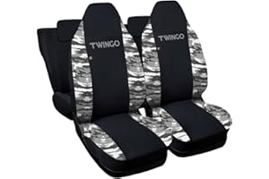Auto Accessori Lupex Coprisedili Auto Compatibili con Twingo, Made In Italy, set Anteriori con copri poggiatesta integrato e Posteriori (Nero - Mimetico Chiaro)