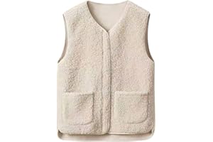 Minetom Teddy Fleece Weste Damen Herbst Winter Warm Ärmellos Westen Bequem Einfarbig Plüsch Weste Kurz Jacke Lose Fleeceweste Plüschweste Outwear