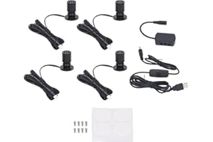 Garosa Mini Faretto Regolabile con 4 Pezzi, Alimentato via USB, Energia LED, Faretto da Armadio, per Vetrine, Armadietti per Gioielli, Canali (Nero)