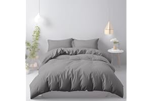 LivinEase Brushed Microfibre Double Duvet Cover Sets - 100 GSM Grey Double Duvet Cover with 2 Pillowcases (50x75 cm) - Hotel Quality Hypoallergenic, Easy Care and Comfortable