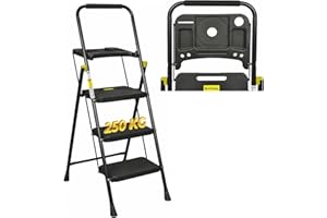 HYTAMA TOOLS HYTAMA Scala Scaletta Sgabello Pieghevole "BLACK MAX PLUS" CON VASCHETTA PORTA ATTREZZI Salvaspazio con Gradini Antiscivolo e Impugnatura Soft in Gomma per Sicurezza Portata max150kg (3 Gradini)