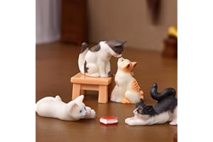 ‎KARLOR KARLOR Mini Kätzchen Figuren, 6 PCS Katzen Figuren Set, Klein Kätzche Realistisch Cartoon Katzen Statue, 4 Katzen 1 Tisch 1 Buch,Miniatur Tierornamente Mikro-Landschaftsdeko Gartendeko Tier Tischdeko
